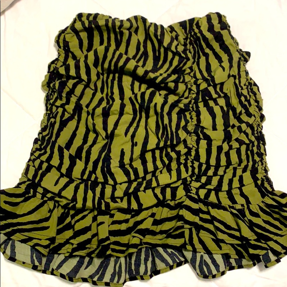 Zara Olive Green and Black Zebra Midi Skirt